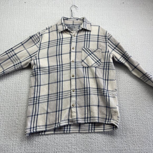 DJAB Simons Button Up Heavy Camp Overshirt Men Sz L Off-White / Blue Plaid Y2K - Picture 6 of 13